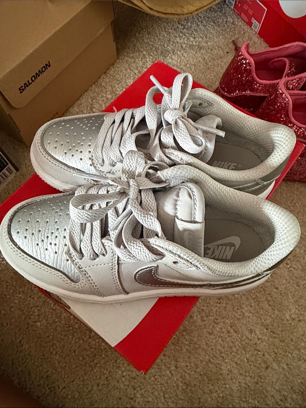 Nike Metallic Silver Low-Top Sneakers with White Laces